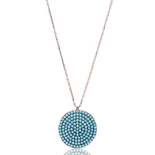 Nano Turquoise Round Shape Turkish Wholesale Silver Pendant